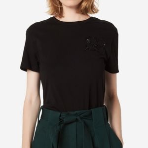 Sandro Black Cotton T-shirt Beading details